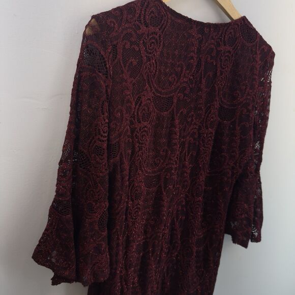 Marina Dress 14 Wine Stretch Lace Wedding Party Round Neck 3/4 Sleeve - Picture 3 of 11